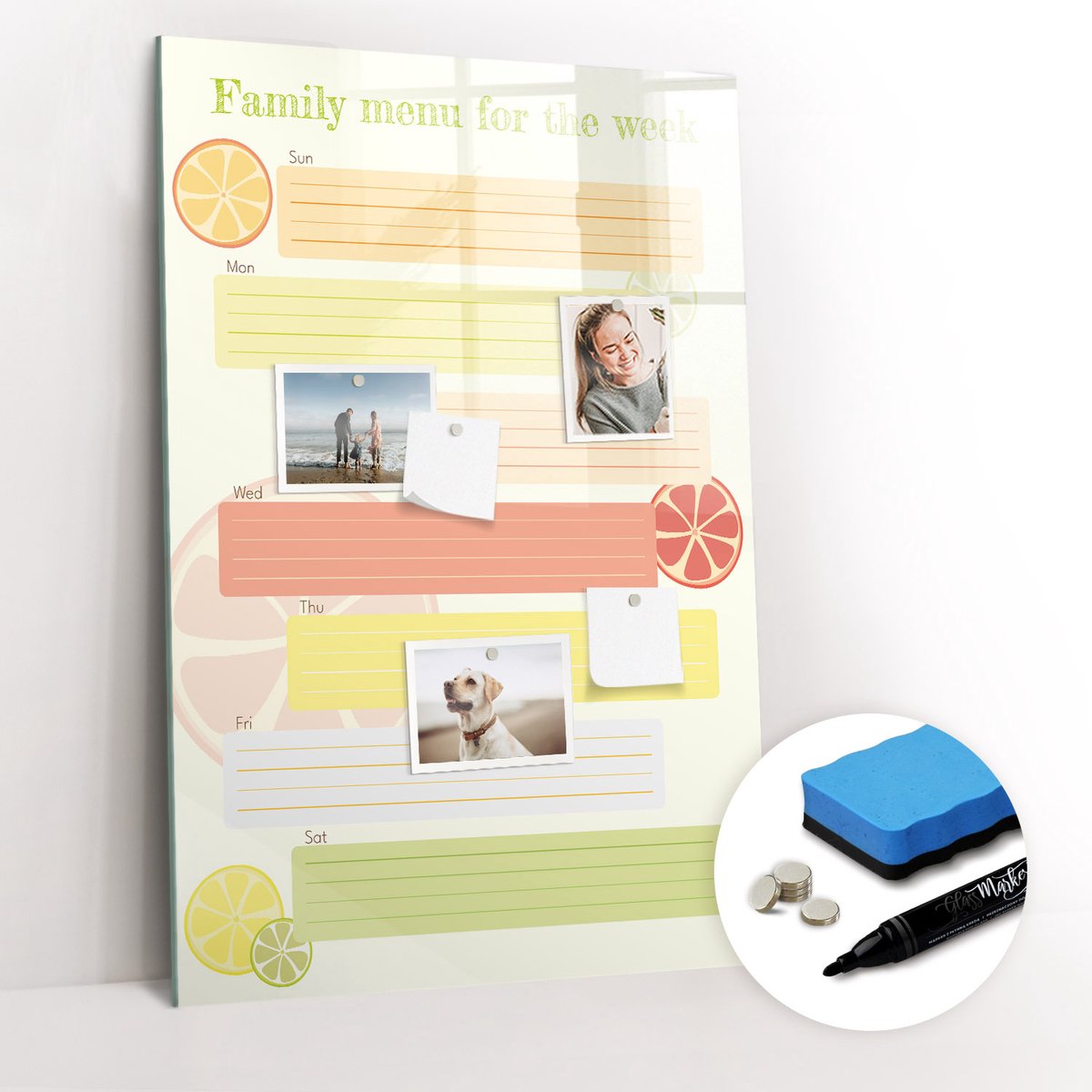 Tulup Whitebord - Menuplanner - 60 x 90 cm - Oranje Memo Bord - Gratis 5 Sterke Magneten + Whiteboard Marker & Wisser - Industrieel Wandbord - Memo Bord - Inspiratiebord Kantoor
