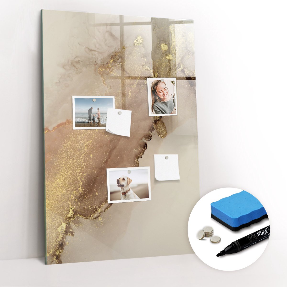 Tulup Whitebord - Glittermarmer - 60 x 90 cm - Beige Magnetisch Bord - Gratis 5 Sterke Magneten + Whiteboard Marker & Wisser - Decoratief Magnetisch Bord - Magnetisch Bord Kind - Ideeënbord Thuiswerkplek