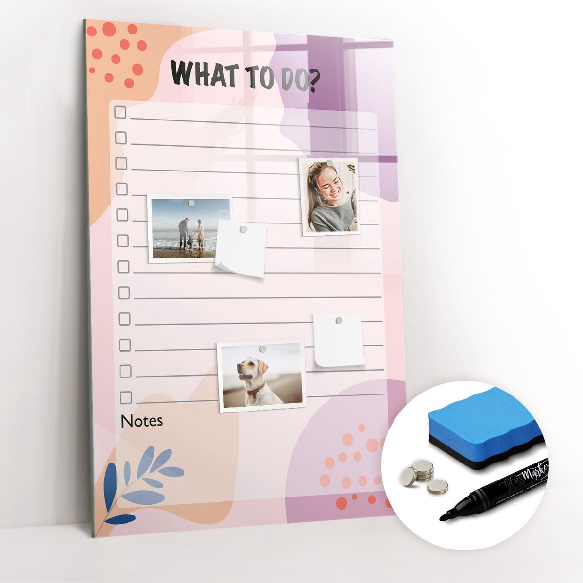 Tulup Whitebord - Wat moet er gedaan worden? - 60 x 90 cm - Roze Memobord Keuken - Gratis 5 Sterke Magneten + Whiteboard Marker & Wisser - Wanddecoratie Kantoor - Magnetisch Bord - Inspiratiebord Kantoor