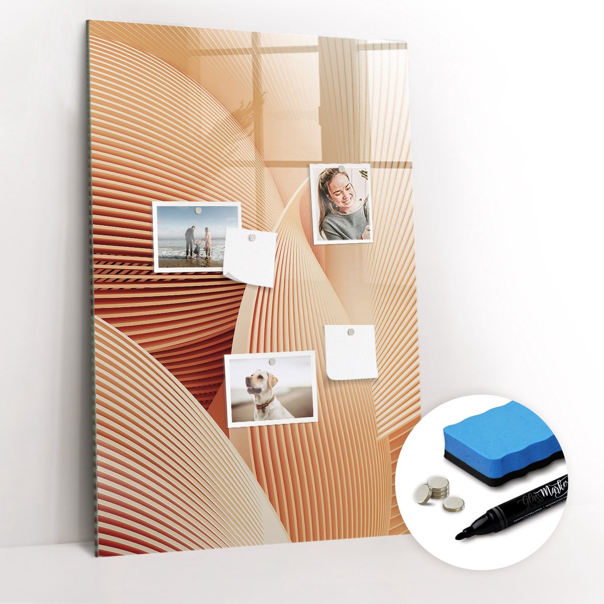 Tulup Whitebord - Abstract golvenpatroon - 60 x 90 cm - Oranje Memobord Glas - Gratis 5 Sterke Magneten + Whiteboard Marker & Wisser - Decoratief Magnetisch Bord - Magneetbord Keuken - Ideeënbord Thuiswerkplek