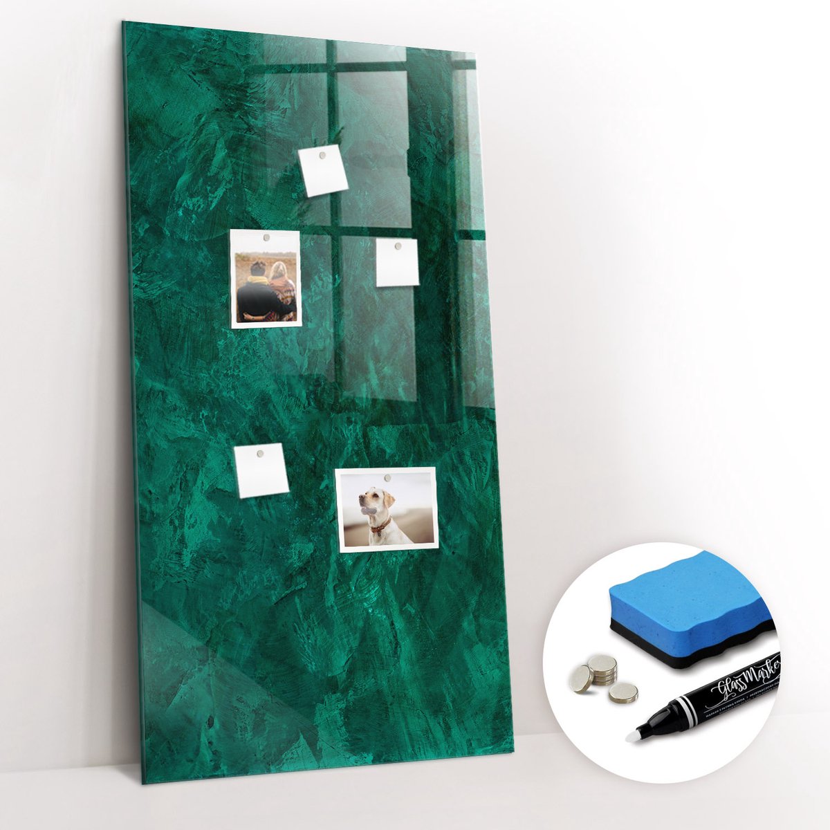 Tulup Whitebord - Smaragdblok - 60 x 120 cm - Groente Memobord Glas - Gratis 5 Sterke Magneten + Whiteboard Marker & Wisser - Stylish Memo Board - Magnetisch Bord Kind - Organiseer Je Bureau