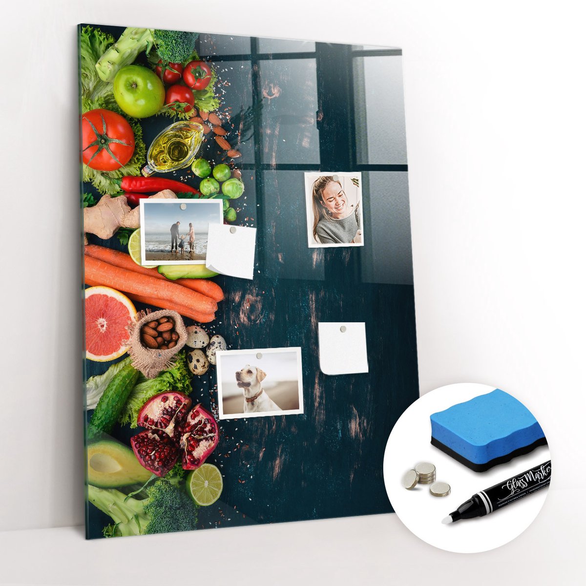 Tulup Whitebord - Veganistische tabel - 70 x 100 cm - Veelkleurig Memo Magneetbord - Gratis 5 Sterke Magneten + Whiteboard Marker & Wisser - Moderne Wanddecoratie - Foto Magneetbord - Planning Muur