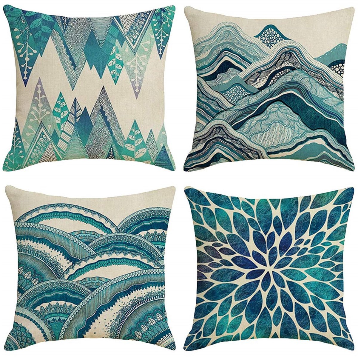 Set van 4 kussenslopen 65 x 65 cm Scandinavische decoratieve kussenslopen linnen vierkante kussenslopen met onzichtbare rits voor bank slaapkamer woonkamer tuin dubbelzijdige kussenslopen