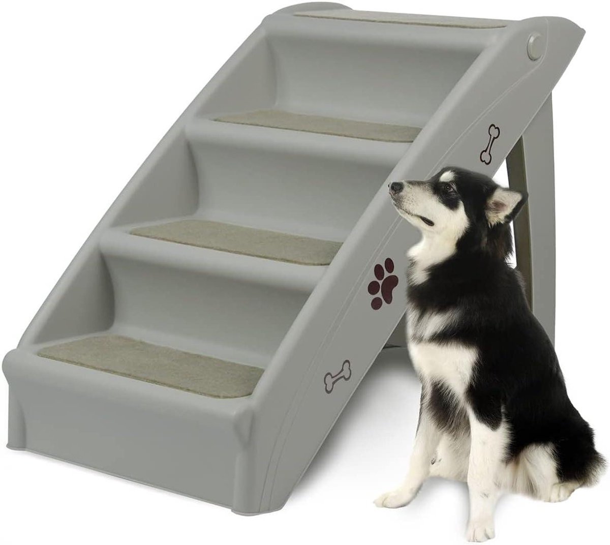 Huisdier Trap - Kattenladder Opvouwbaar - Hulp bij Klimmen - Antislip Treden - 50 cm Hoog - Grijs