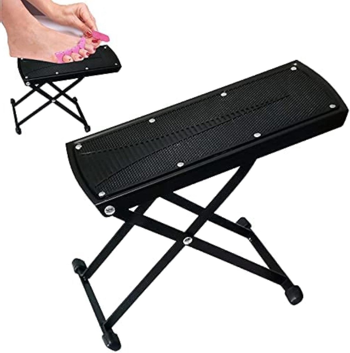 Pedicure Voetsteun - Voetkruk - Thuis Verzorgen - 6 Hoogteposities - 28 x 27 cm - Zwart