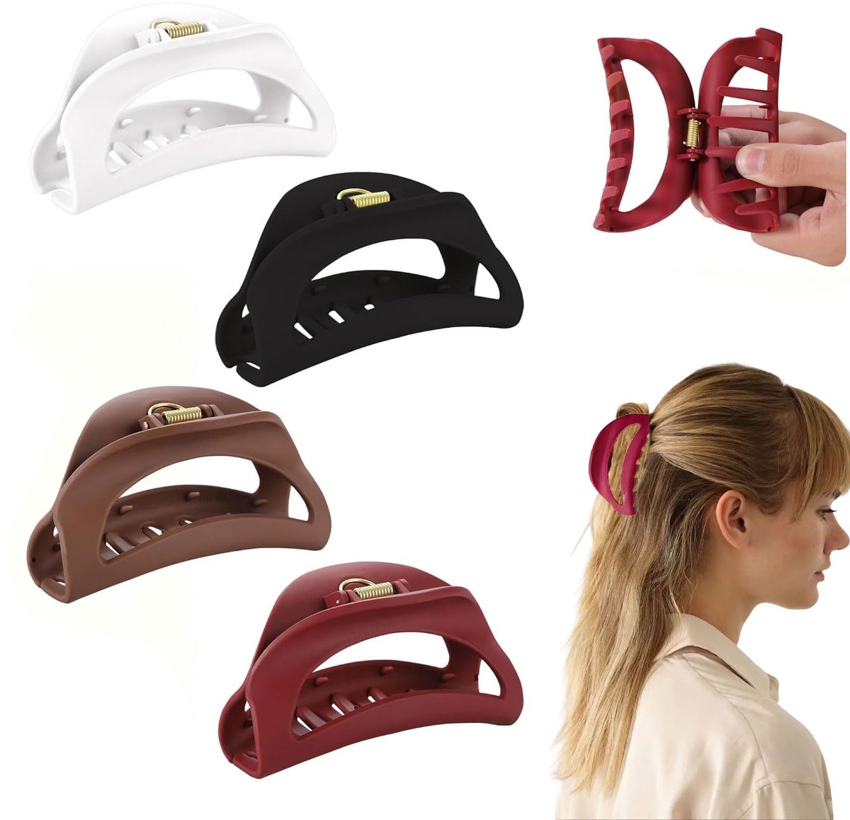Haarklammer Groot Set van 4, Haarspelden Dames Matte Hair Clip Claw Clip voor Dun & Dik Haar