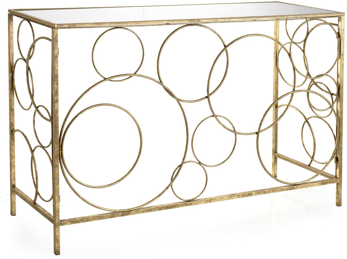 Home Rechthoekige consoletafel met spiegelplaat en frame van goudkleurig metaal, lage tafel voor woonkamer en slaapkamer, kleine elegante tafel, 120 x 40 x 80 cm