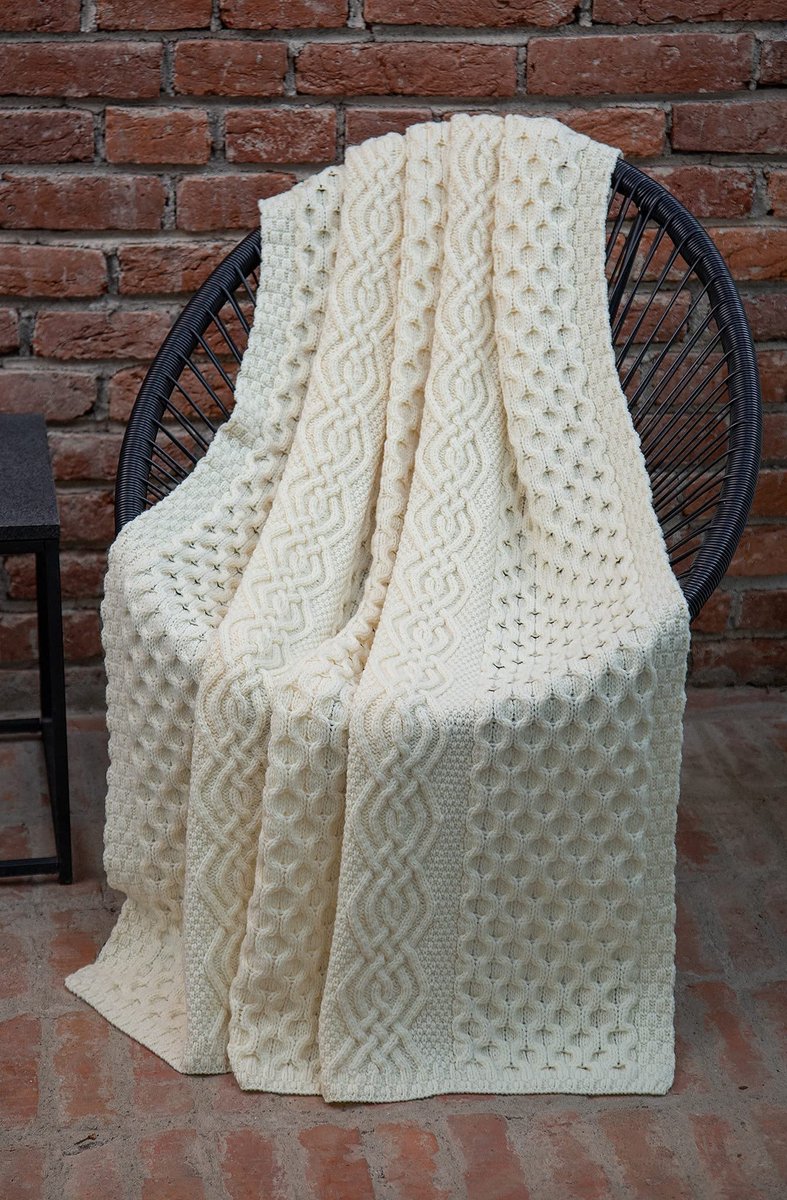 honingraat en kabel gebreide patronen 100% Merino wol Ierse Aran gooien/deken in natuurlijke/groene kleur 60 x 40 inch