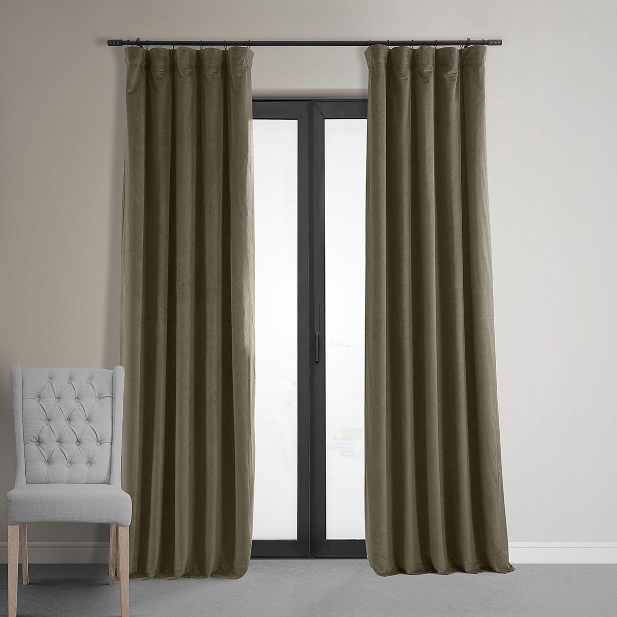 Signature Gordijnen, fluweel, thermische verduisteringsgordijnen, voor woonkamer, 274 cm lang (1 paneel), roedezak, isolerend, raamgordijnen, 127 x 274 cm (b x l), taupe (Denver Taupe)