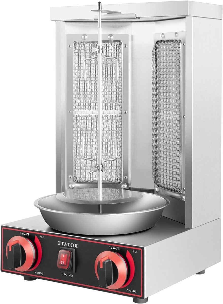 Verticale Grill - Draaiende Kebab - Professioneel Grillen - 360 Graden Verwarming - 8 Kg Capaciteit - Zilver