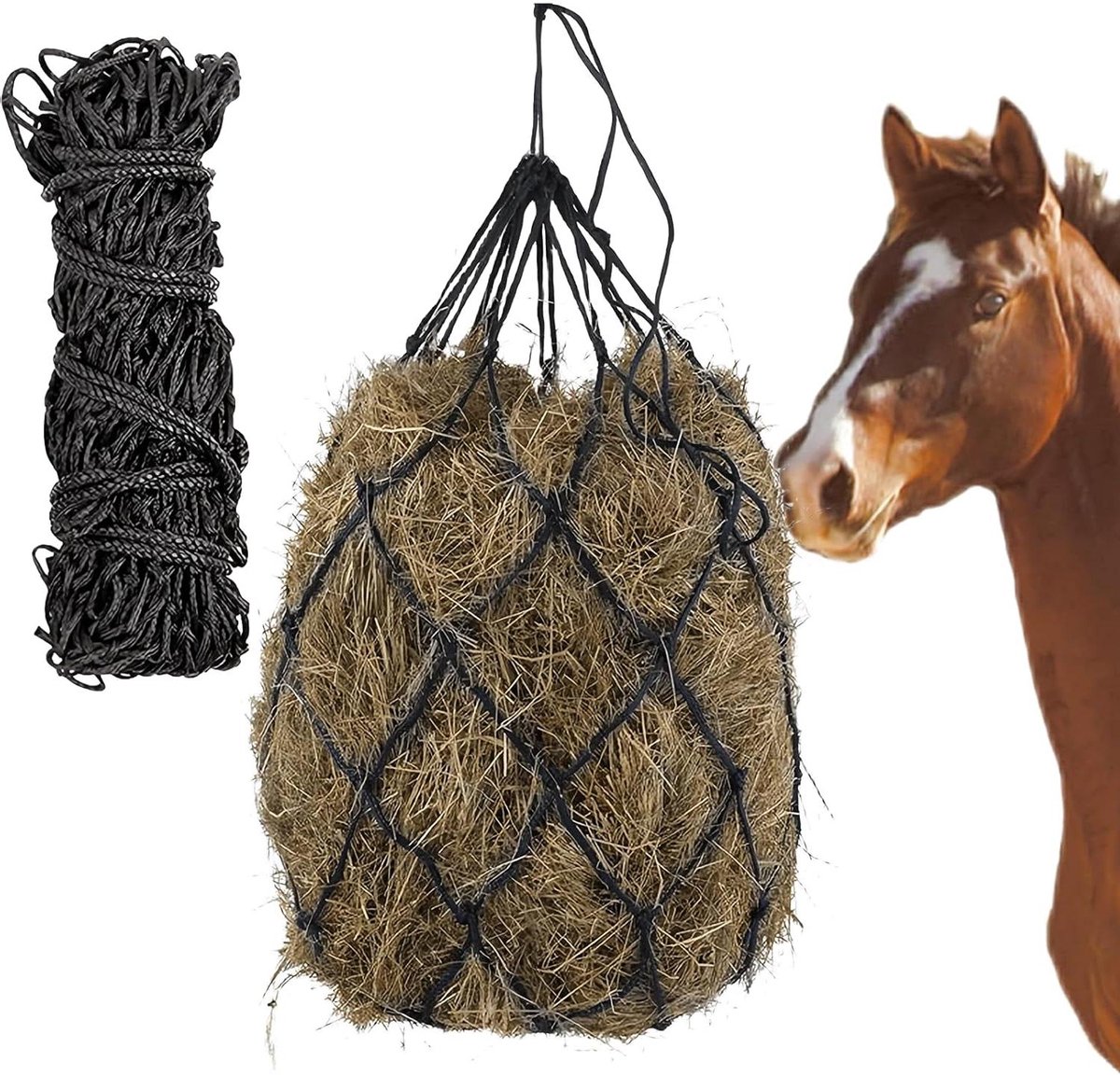 Hooinet voor paarden - Voerzak paard - Langzaam voeren - Fijne maaswijdte - 90 x 60 cm - Zwart