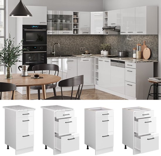 Vicco Meuble bas de cuisine R- Line, Wit/ Wit, 40 cm avec tiroirs, sans plan de travail