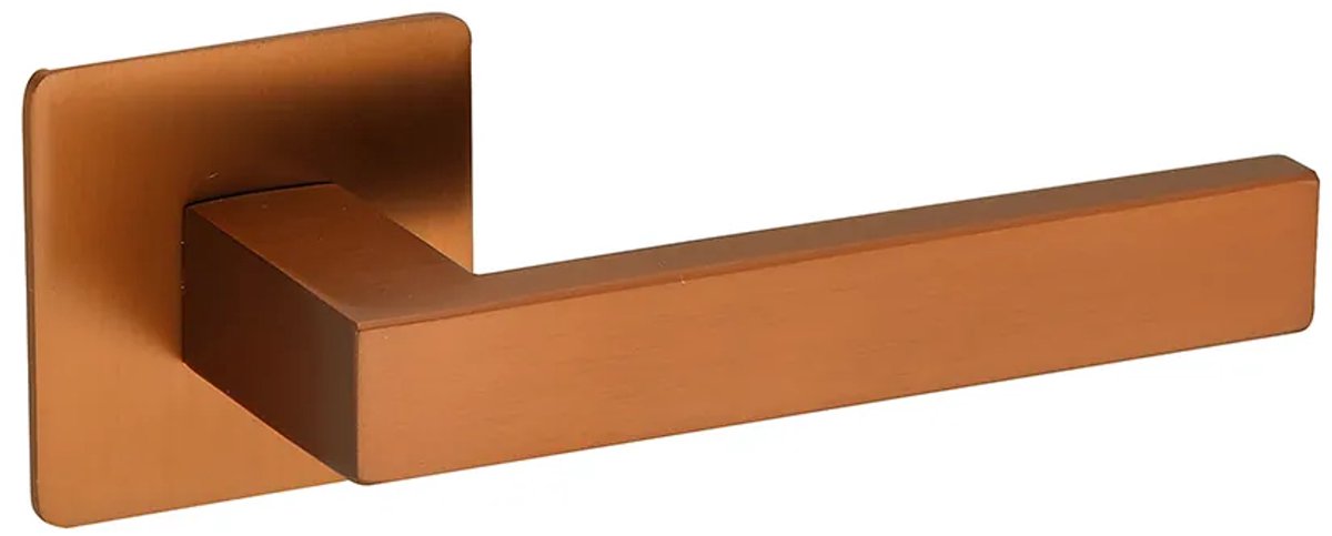 Deurkruk (2x) Enzo vierkant 20mm haaks op vierkant ultra dunne rozet van 3mm brons geborsteld PVD gecoat | Deurklinken vierkant