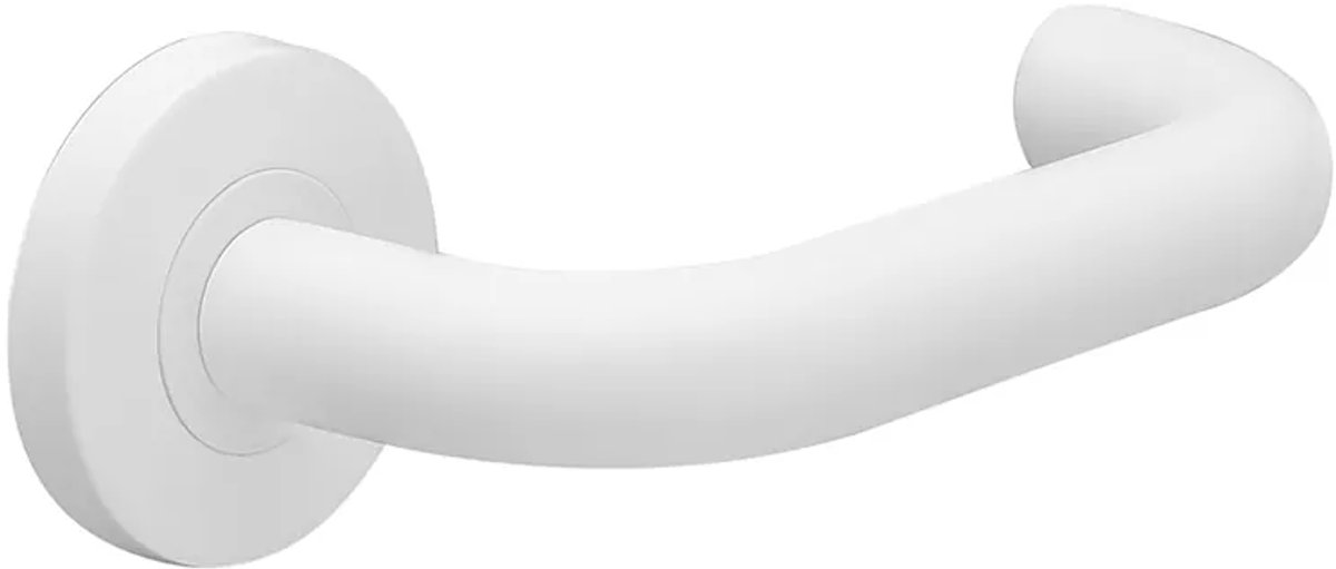 Deurkruk (2x) Valentina rond model u 20mm haaks op rozet mat wit PVD gecoat | Witte deurklinken