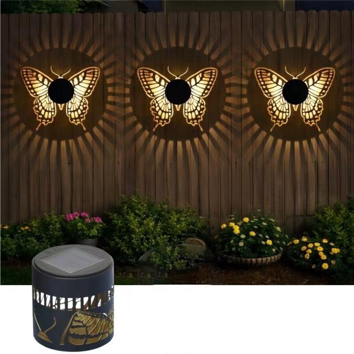 Casalora Solar Vlinder Tuinlamp – 1 Stuk – Warmwitte Projectie Buitenverlichting – Waterdichte Metalen Wandlamp – Decoratieve Tuinverlichting
