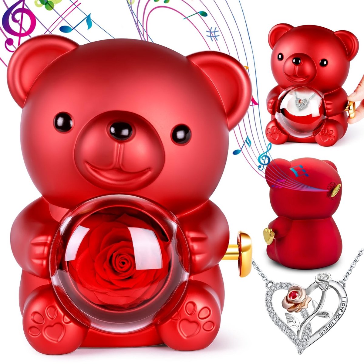 Solidchoice - Teddybeer met Eeuwige Roos en Ketting, Perfect Cadeau