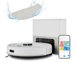 MEDION Robotstofzuiger met afzuigstation en dweilfunctie X22 SW+ (lasernavigatie, 5.000 Pa, 2-in-1, nauwkeurige mapping, no-go zones, meerdere etages, MD 100021) grijs