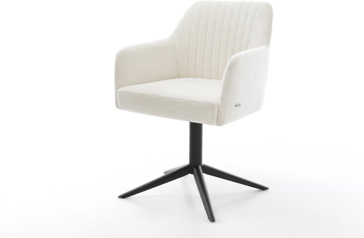 Eetkamerstoel Greg-Flex kruispoot zwart bouclé zacht beige 360° draaibaar rocker-functie pocketveer kern