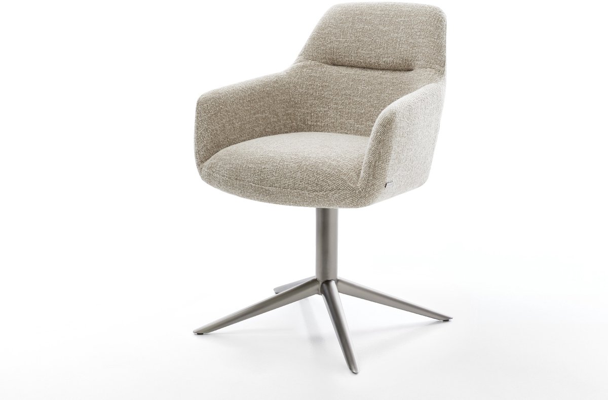 Eetkamerstoel Pejo-Flex kruispoot grafiet geweven stof beige 360° draaibaar rocker-functie pocketveer kern
