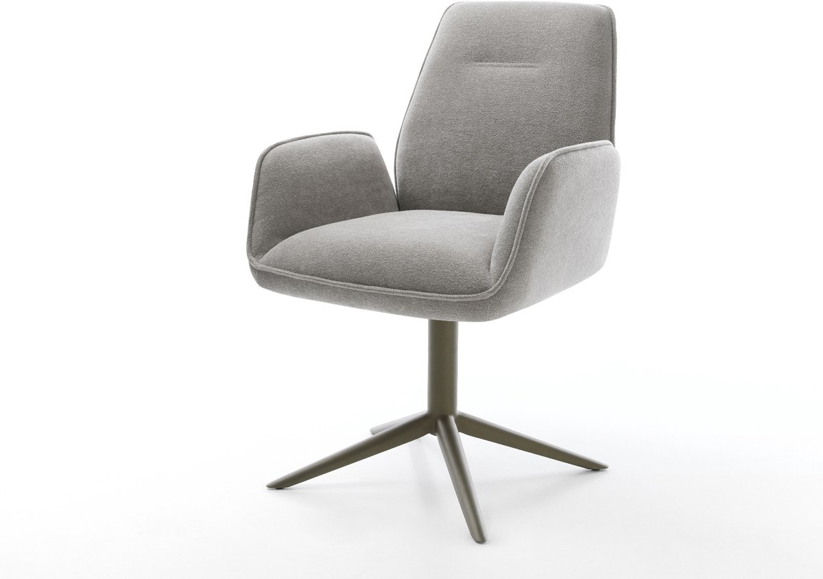 Eetkamerstoel Zoa-Flex kruispoot afwerking met titanium zachte stof met structuur grijs 360° draaibaar rocker-functie pocketveer kern