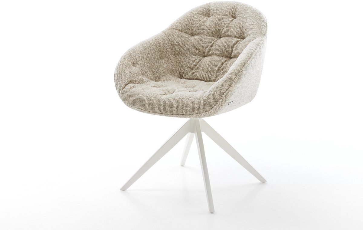 Eetkamerstoel Gaio-Flex kruisframe breed wit geweven stof beige 360° draaibaar rocker-functie