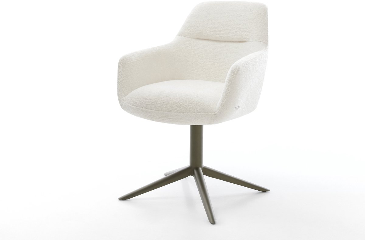 Eetkamerstoel Pejo-Flex kruispoot afwerking met titanium bouclé zacht beige 360° draaibaar rocker-functie pocketveer kern