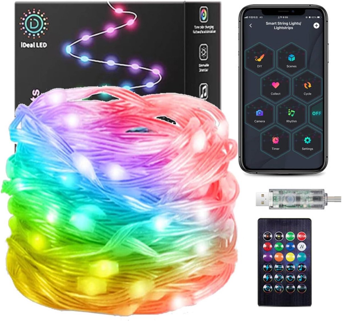 200 LEDs, colour change, fairy lights, music synchronization and control via USB app, DIY, intelligent fairy lights - ShopVlot