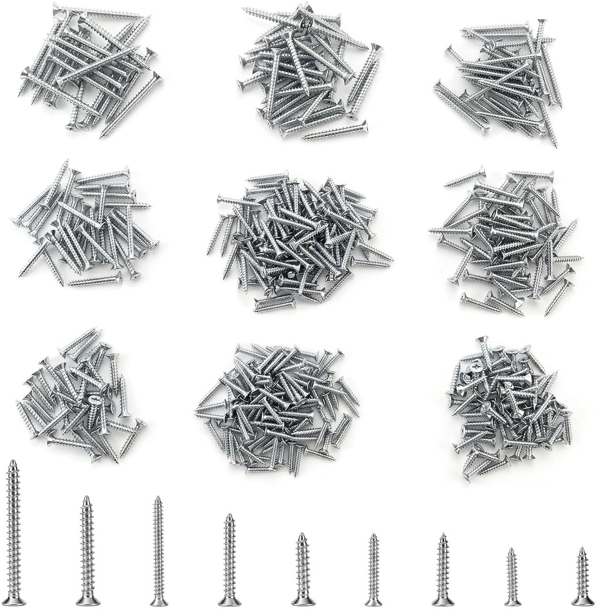 Schroevenset, 450 stuks houtschroeven, M3, M3,5, M4, zelftappende schroeven met verzonken kop, assortiment - ShopVlot
