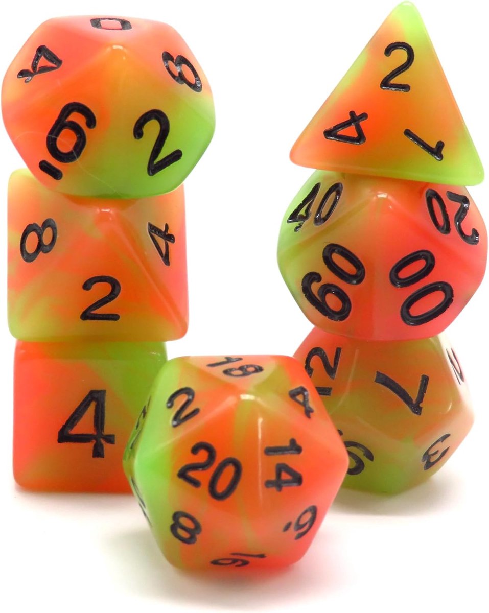 Glow in the Dark Peppers Polyset Dice - Dungeons and Dragons - Polyhedral & RPG Dice - D&D Dice - ShopVlot
