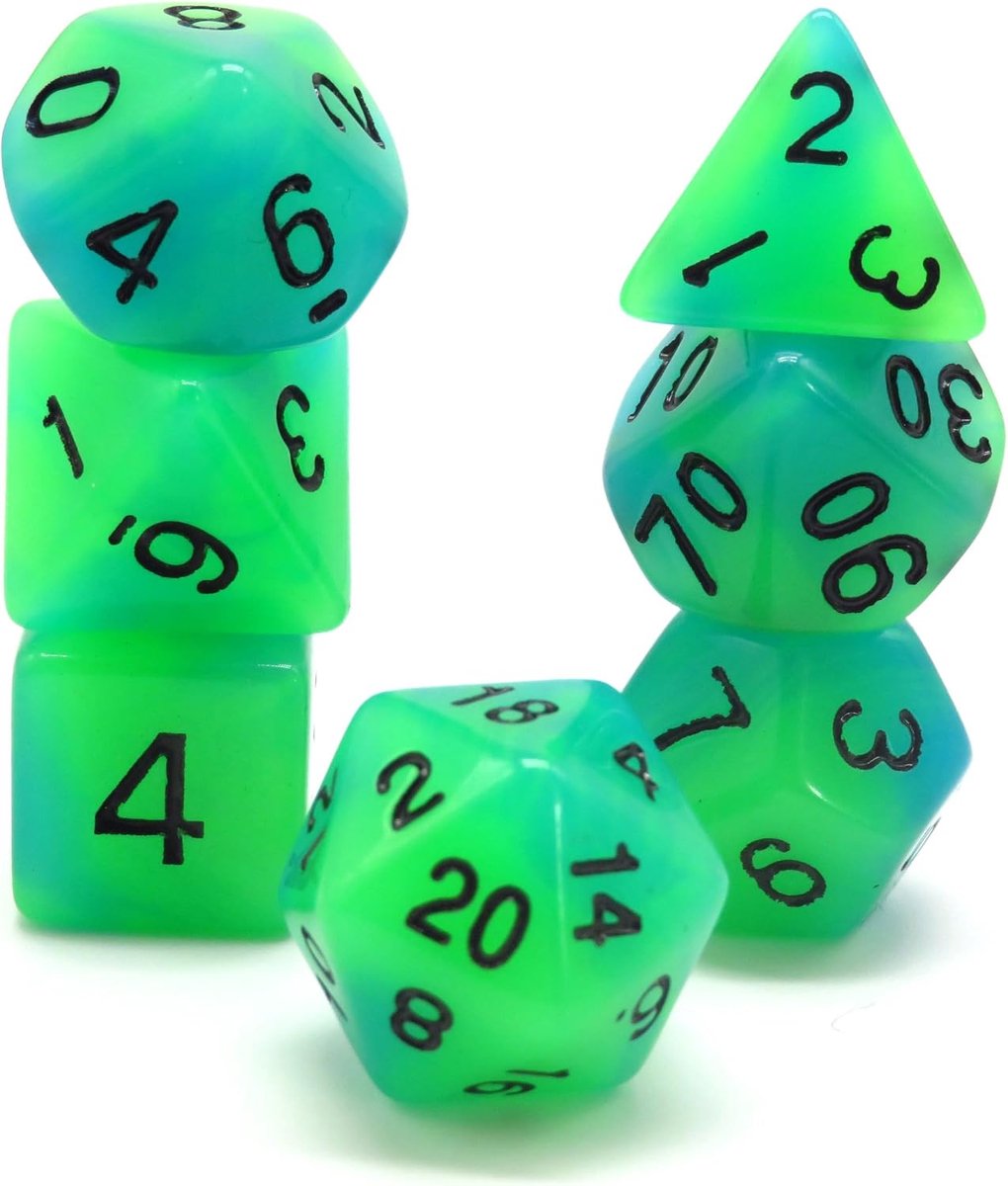Glow in the Dark Ocean Polyset Dice - Dungeons and Dragons - Polyhedral & RPG Dice - D&D Dice - ShopVlot