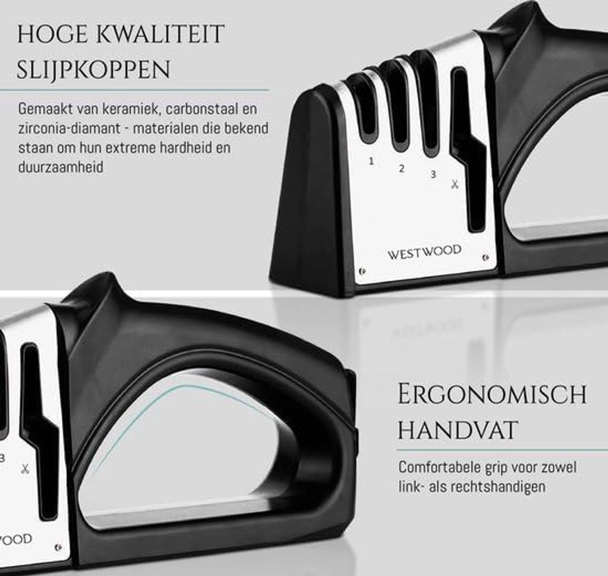 Westwood 4-in-1 Professionele Messenslijper - Anti Slip Knife Sharpener - Doortrekslijper - Aanzetstaal - ShopVlot