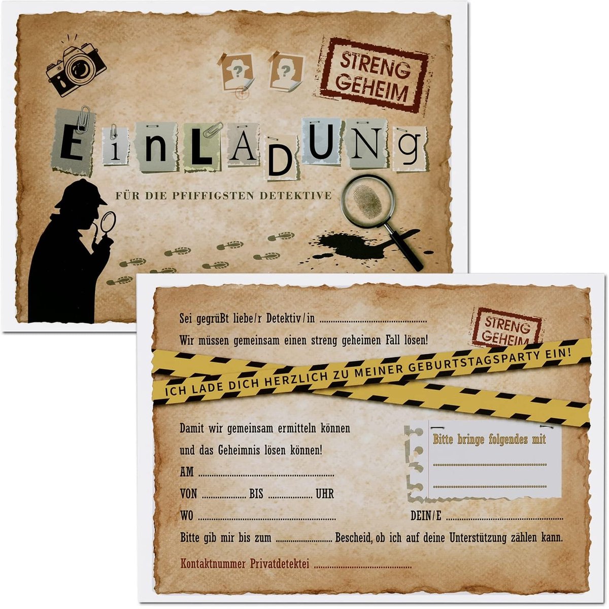 Solidchoice - Set van 12 Detective Uitnodigingskaarten voor Kinderfeestjes