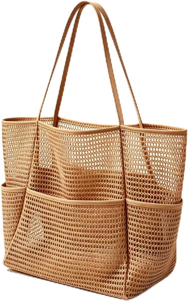 Grote strandtas van nylon net, opvouwbaar, ideaal voor strand, picknick en winkelen, geschikt voor gezinnen en dagelijkse pendelaars