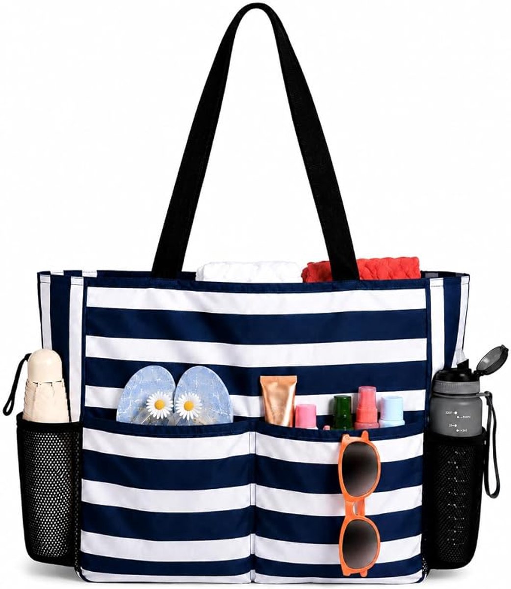 Strandtas voor dames met ritssluiting, grote strandtas, XXL, familie, waterdicht, strandtas, tote bag voor strand, reizen, zwembad, sportschool