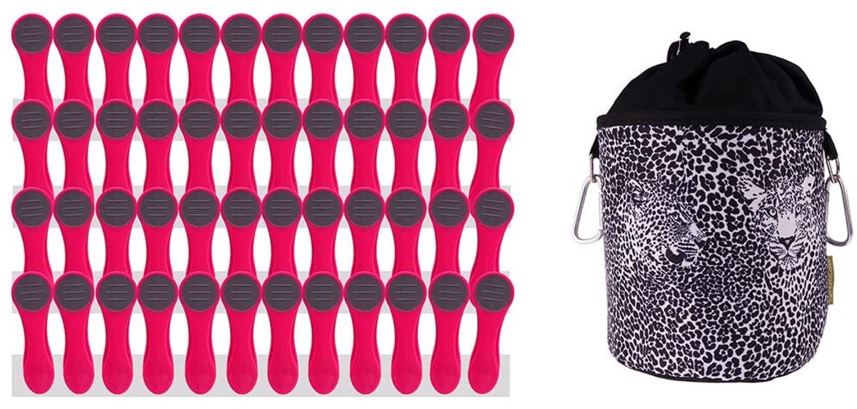 Solidchoice - Set van 48 roze wasknijpers met roestvrijstalen veren en BellaCott katoenen zak