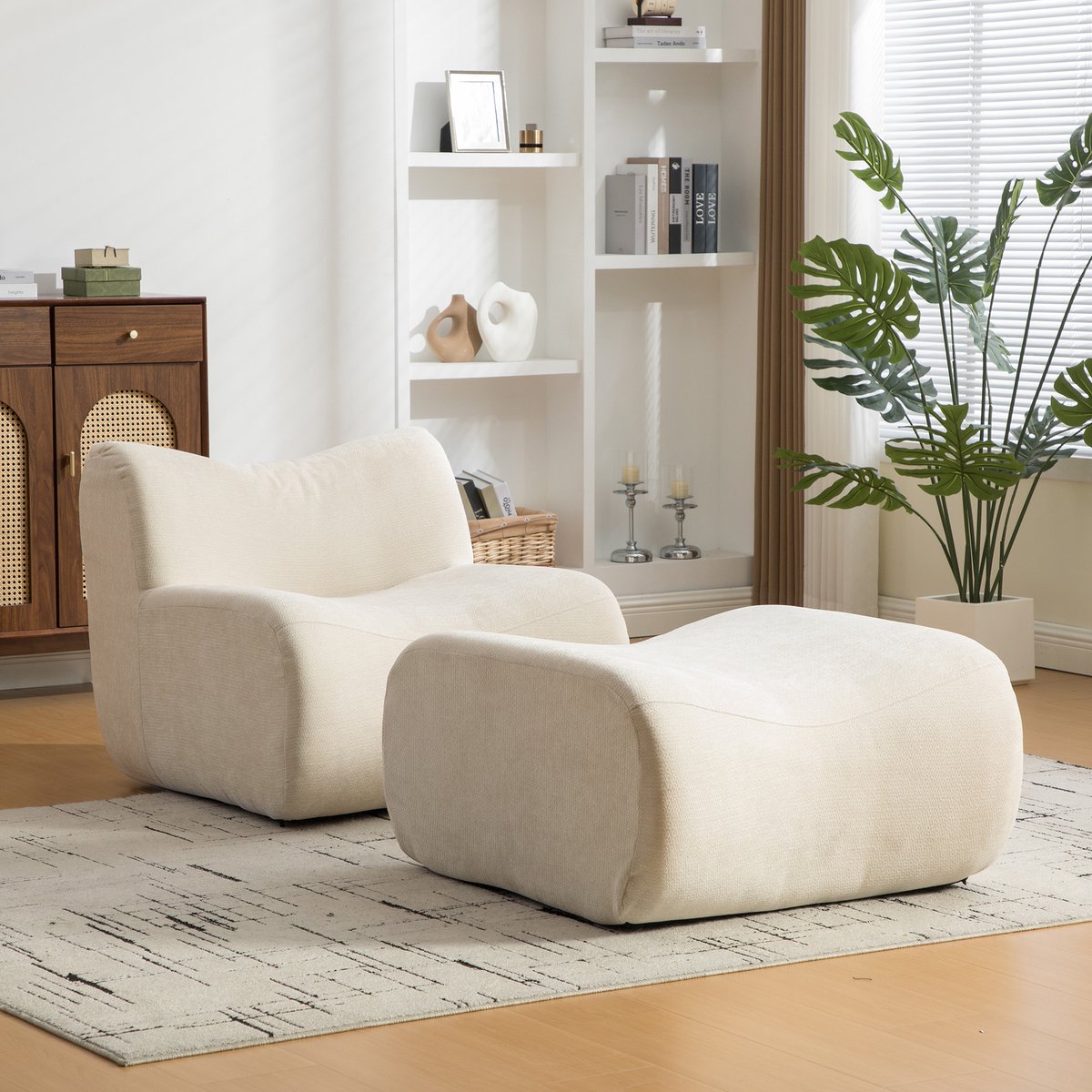 Modulair Compressiesofa 37.5x34.5x90.5 cm - Chenille Stof Sofa Met Hoogwaardige Matras, Beige