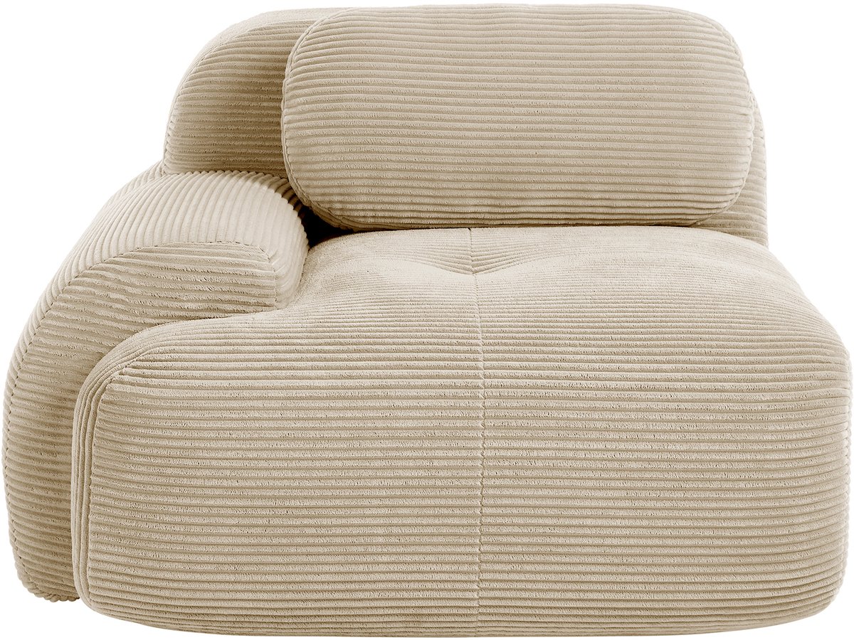 Modulaire Hoekbank - Ribstof Lounge Fauteuil Met Kussen - 1-Zits Hoekelement Bank Beige - Zachte Comfortabele Bank Voor Woonkamer Zonder Montage