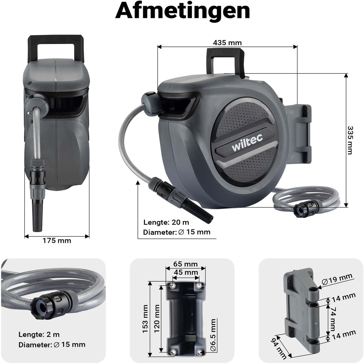 Solidchoice - Automatische Slanghaspel 20 Meter met Verstelbaar Mondstuk