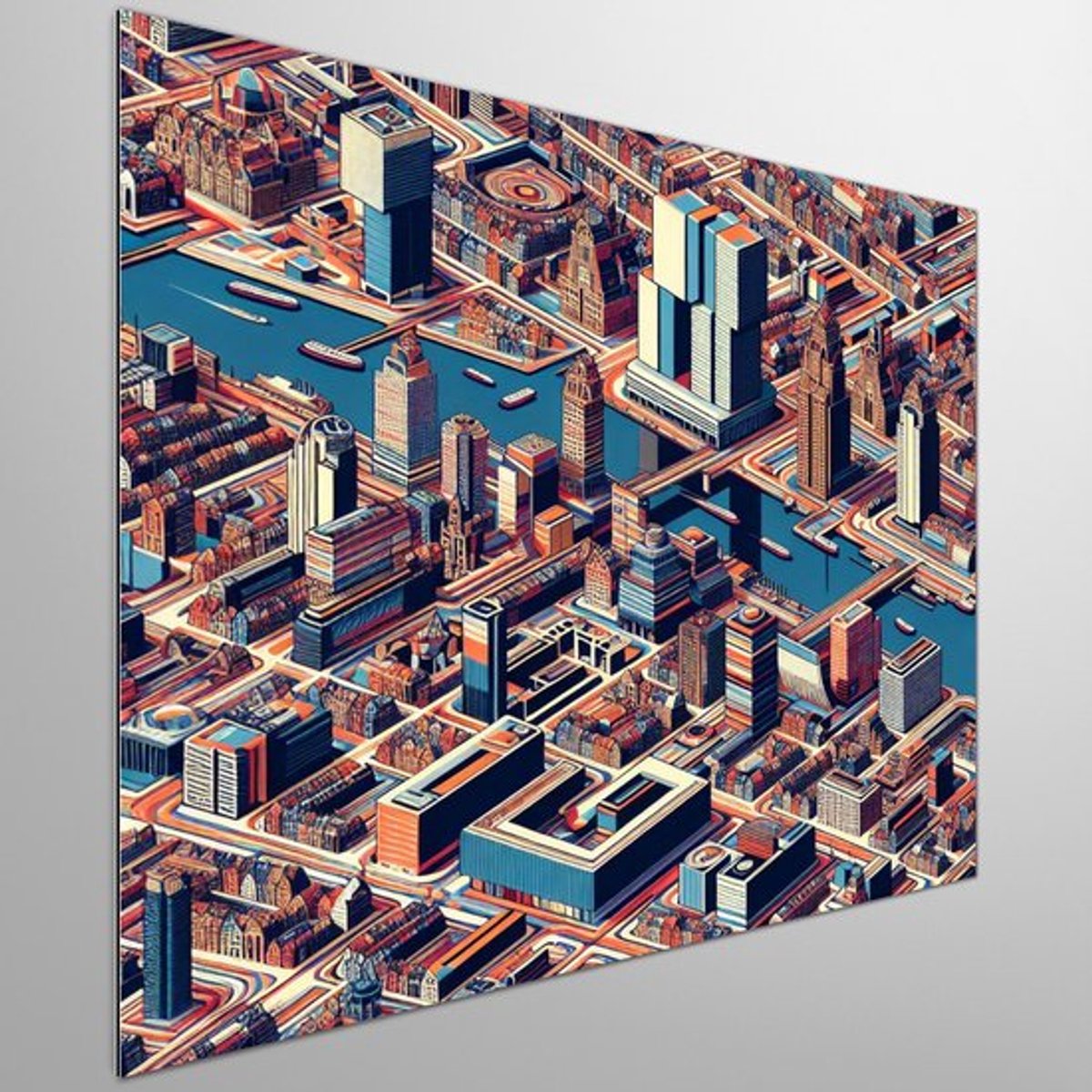 Abstract rotterdam schilderij | Rotterdamse skyline in kleurrijke abstracte vormen en lijnen gevangen | Kunst - 40x40 centimeter op Canvas | Foto op Canvas