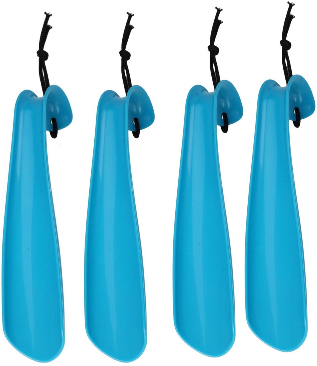 Benson Shoe Solutions Schoenlepel - 4x - 18 cm - kunststof - blauw - met haak - instaphulp voor schoenen
