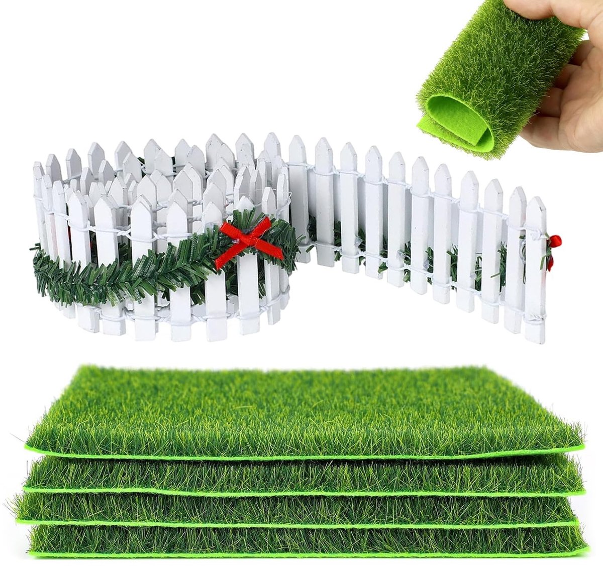 Solidchoice - Miniatuur Tuinset met Kunstgras en Kabouterhek