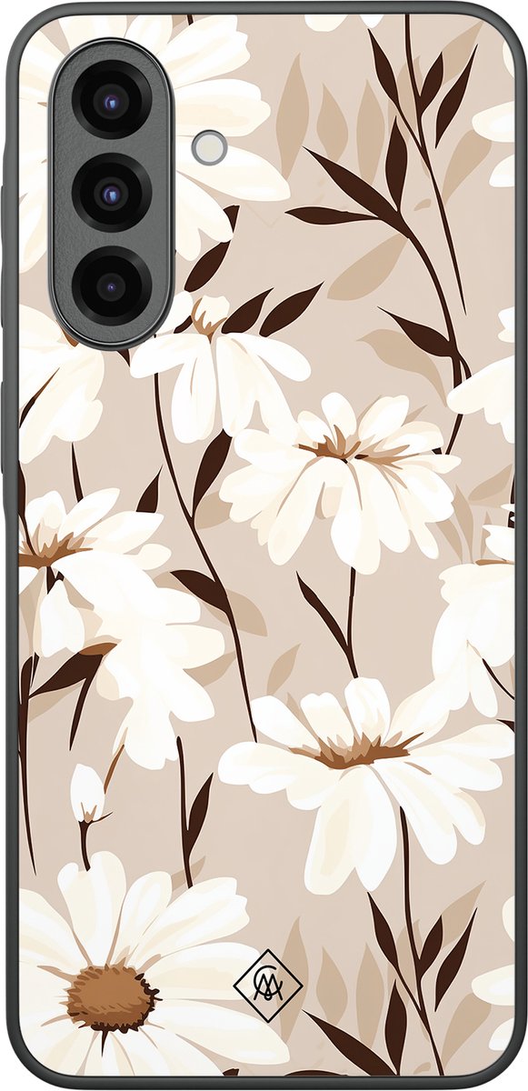 Casimoda® hoesje - Geschikt voor Samsung Galaxy A37 - In Bloom - Zwart TPU Backcover - Planten - Bruin/beige