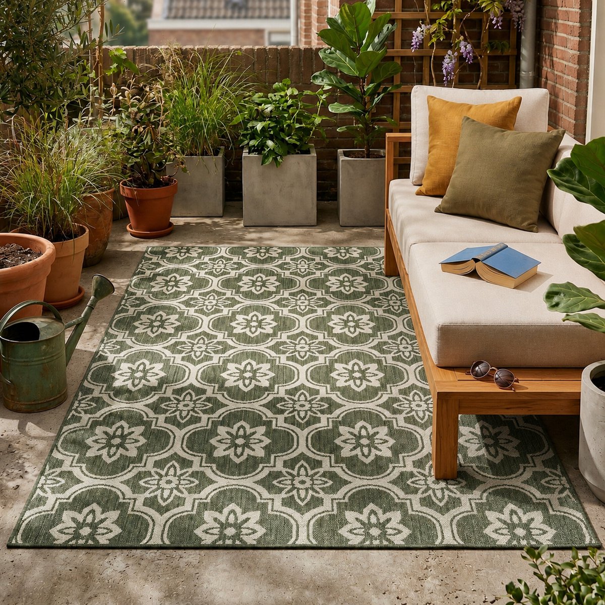 Fraai Buitenkleed - Rio Flower Groen - 80x150cm