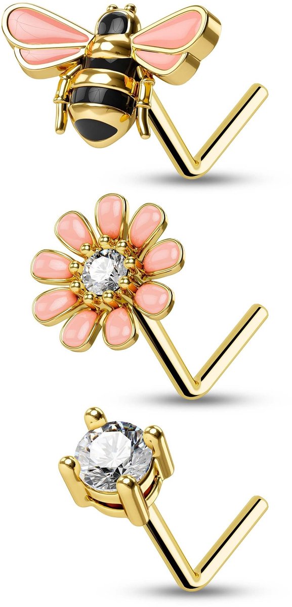 Solidchoice - Schattige Bijenbloem Neusstekers 316L Roestvrij Staal Goud Neusringen 20G