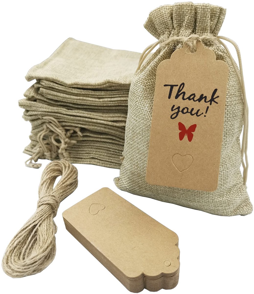 Solidchoice - 30 Stuks Jute Trekkoord Tassen voor Cadeaus en Feesten