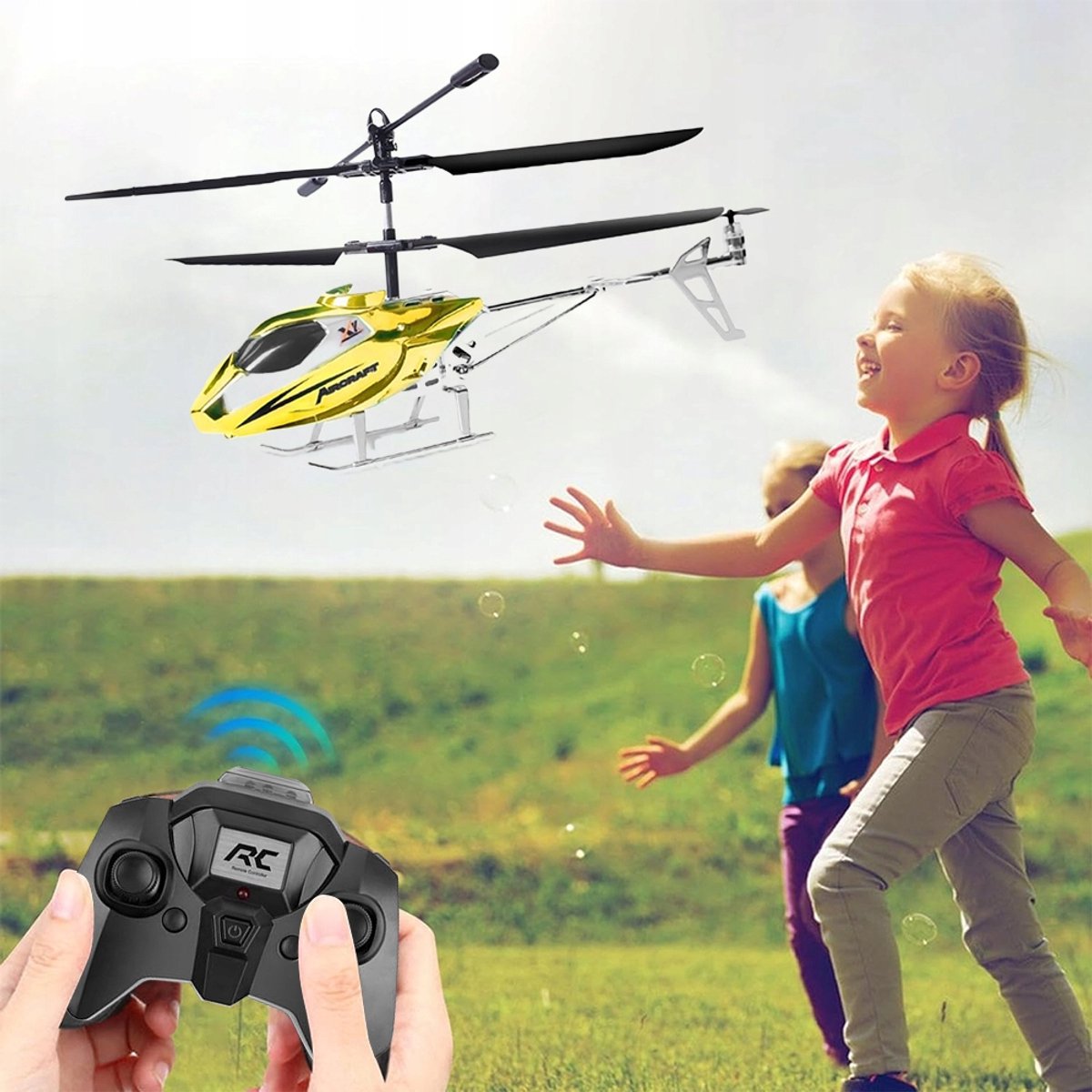RC Vliegtuig - RC Helikopter - Afstandsbediening Helikopter Speelgoed - Binnen Mini Drone - met 3.5 Kanaal - 2,4GHz - 1 Druk Opstijgen & Hoogte Houden - LED Licht - Voor Beginners en Kinderen - Goud — cadeau in Spellen & Speelgoed - foto 4