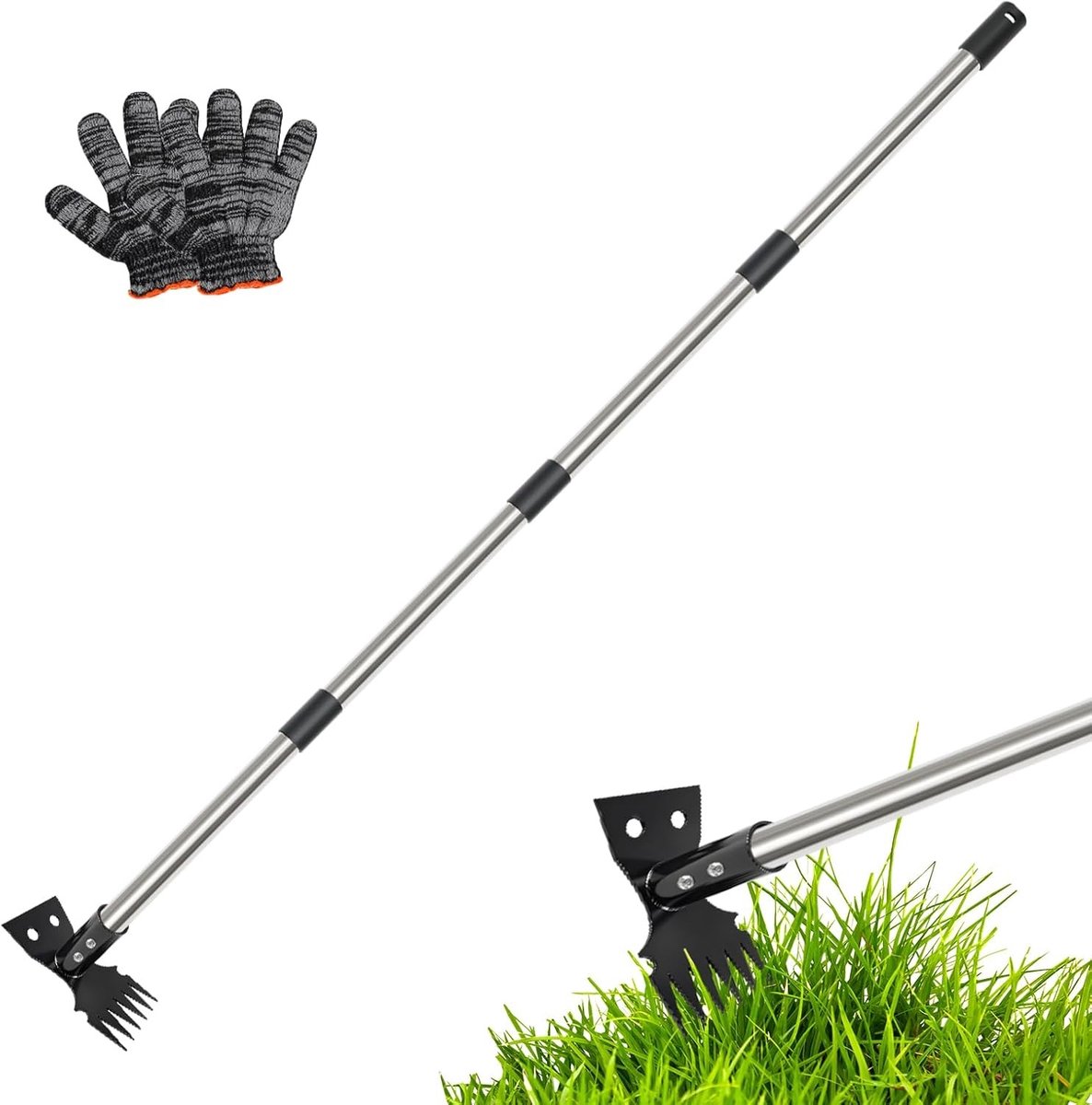 Onkruidtrekker - Zwart - 150 cm - Roestvrijstalen 2-in-1 Tuinschoffel en Hark - Voor Tuin en Gazon