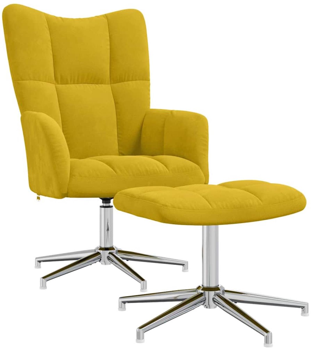 vidaXL Relaxstoel - met - voetenbank - fluweel - mosterdgeel