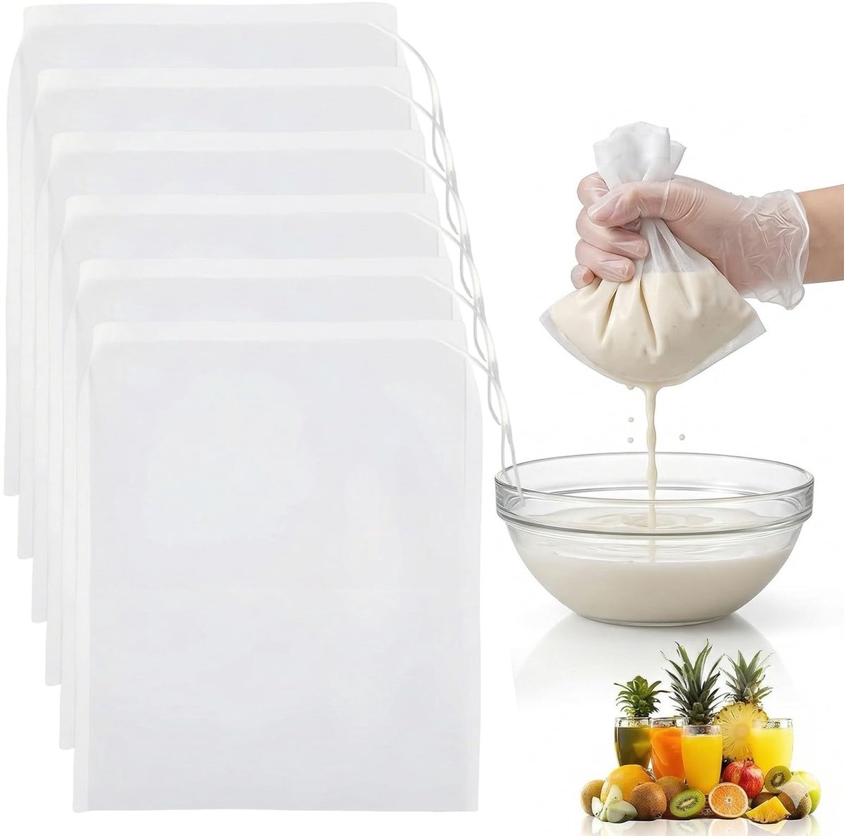 Solidchoice - Set van 6 Wasbare Notenmelkzakken voor Filtratie