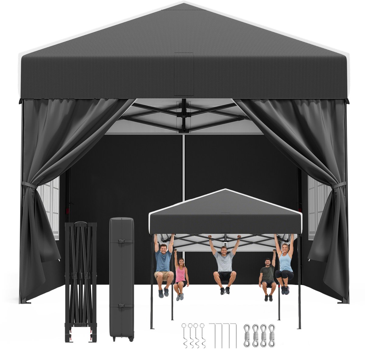 Devoko Luxe Partytent Waterdicht & UV - Easy Up opvouwbaar Tuinpaviljoen 3x3 m met 4 Zijwanden – Opbergtas op wieltjes – Geschikt voor feesten-kamperen-tuin-terras – Grijs